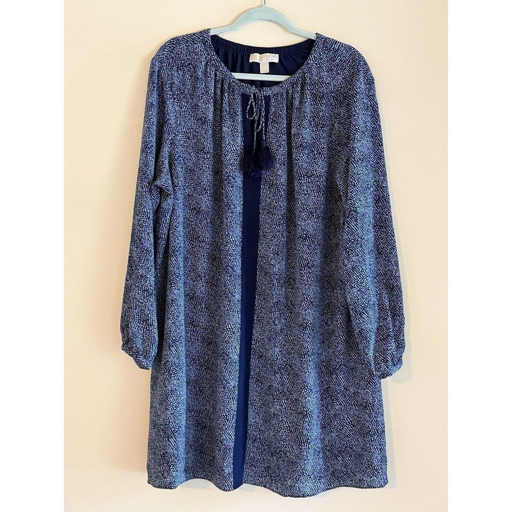 MICHAEL Michael Kors Dress 2X Navy Blue Animal Print Tassel Peasant Boho Plus